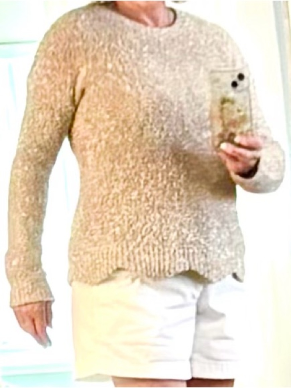 Lilly Pulitzer Pink, Aqua and Green Crew Neck Sweater with a scalloped bottom